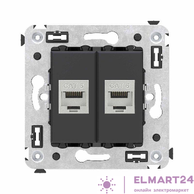 Розетка компьютерная 2-м СП Avanti "Черный матовый" RJ45 кат.6 без шторок экранир. механизм DKC 4412794