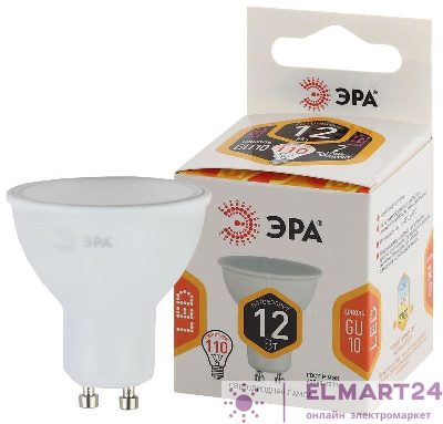 Лампа светодиодная LED MR16-12W-827-GU10 MR16 12Вт софит GU10 тепл. бел. ЭРА Б0040889