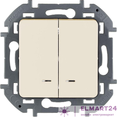 Выключатель 2-кл. Inspiria 10А IP20 250В 10AX с подсветкой/индикацией механизм сл. кость Leg 673631