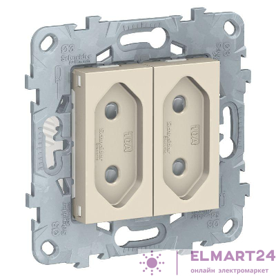 Розетка 2-м 2мод. Unica New 10А IP21 без заземл. защ. шторки винтов. клеммы механизм беж. SchE NU503144