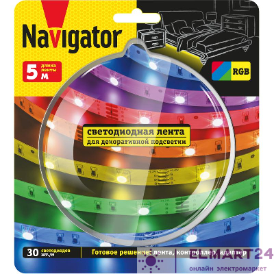 Лента светодиодная 95 144 NLS-SET-02 RGB 5м 30шт/м адаптер 1м IP20 Navigator 95144