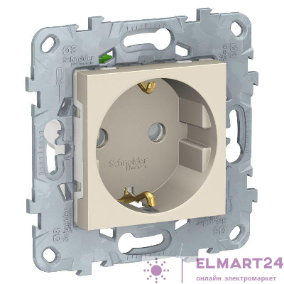 Механизм розетки 1-м СП 2мод. Unica New 16А IP21 250В с заземл. защ. шторки быстрозажим. клеммы беж. SchE NU505744