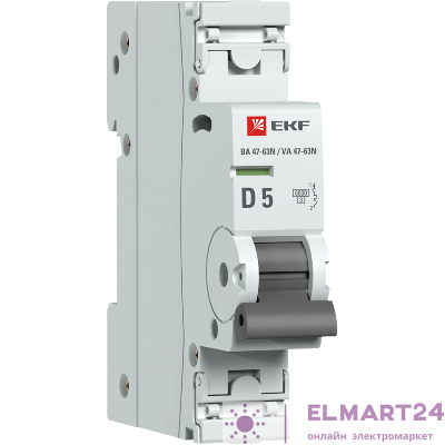 Выключатель автоматический модульный 1п D 5А 6кА ВА 47-63N PROxima EKF M636105D