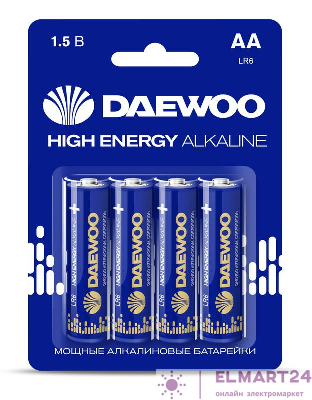 Элемент питания алкалиновый AA/LR6 1.5В High Energy Alkaline 2021 BL-4 (уп.4шт) DAEWOO 5030329