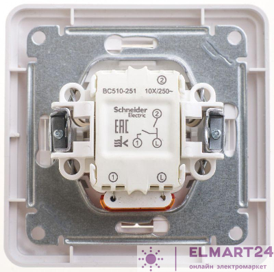 Выключатель 2-кл. СП W59 10А IP20 10АХ с подсв. в сборе бел. SchE VS510-251-18