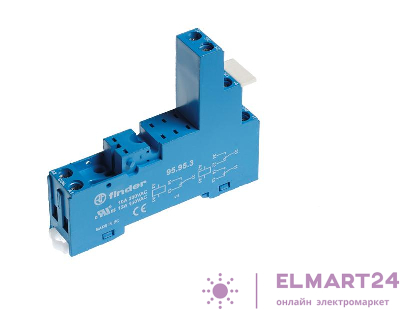 Розетка с винт. клеммами (с зажимной клетью) для реле 40.51 40.52 40.61 44.52 44.62 модули 99.80 в комплекте пластик. клипса 095.91.3 син. FINDER 95953SPA