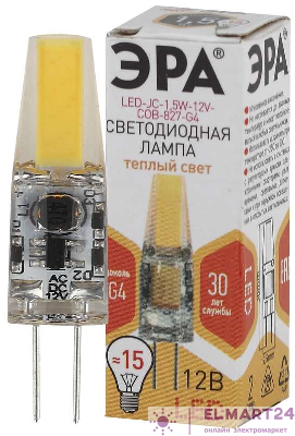 Лампа светодиодная LED-JC-1.5W-12V-COB-827-G4 120лм ЭРА Б0033197