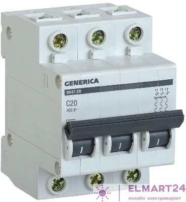 Выключатель автоматический модульный 3п C 20А 4.5кА ВА47-29 GENERICA ИЭК MVA25-3-020-C