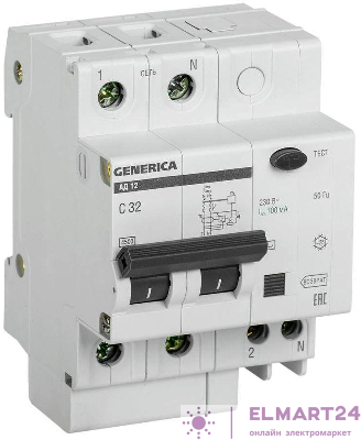 Выключатель автоматический дифференциального тока 2п 32А 100мА АД12 GENERICA MAD15-2-032-C-100
