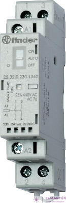 Контактор модульный 2NO 25А AgNi 230В AC/DC 17.5мм IP20 мех. индикатор FINDER 223202301320