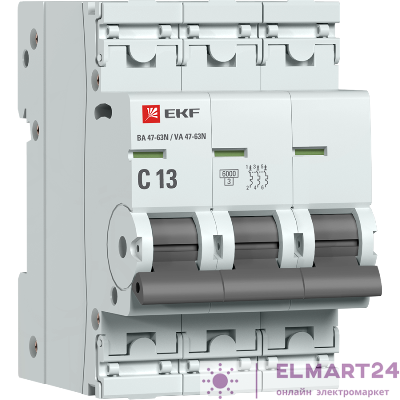 Выключатель автоматический модульный 3п C 13А 6кА ВА 47-63N PROxima EKF M636313C