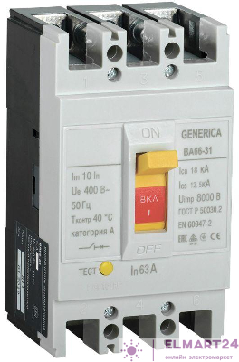 Выключатель автоматический 3п 63А 18кА ВА66-31 GENERICA SAV10-3-0063-G
