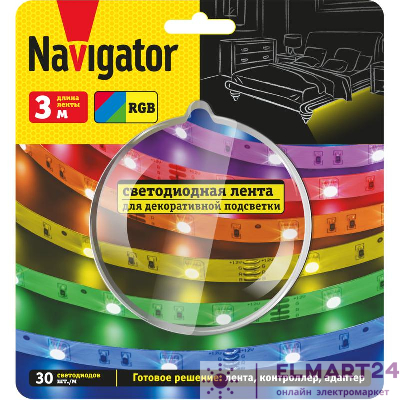 Лента светодиодная 95 143 NLS-SET-01 RGB 3м 30шт/м адаптер 1м IP20 Navigator 95143