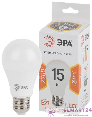 Лампа светодиодная A60-15W-827-E27 грушевидная 1200лм ЭРА Б0020592
