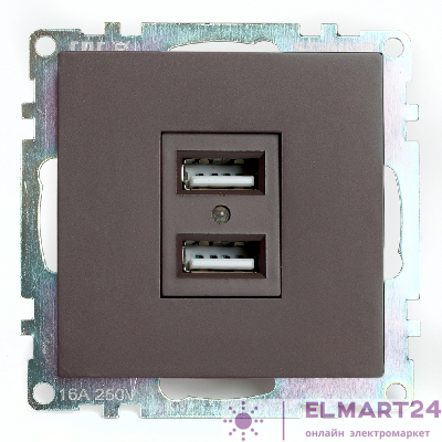 Розетка USB 2-местная (механизм), STEKKER GLS10-7115-04, 250B, 2,1А, серия Катрин, шоколад 49027