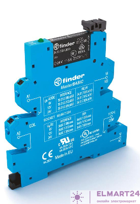 Модуль интерфейсный (сборка 34.51.7.024.0010 + 93.60.7.024) электромеханич. реле MasterBASIC 1CO 6А 24В AC/DC IP20 безвинт. клеммы Push-in FINDER 390100240060