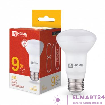 Лампа светодиодная LED-R63-VC 9Вт рефлектор 3000К тепл. бел. E27 810лм 230В IN HOME 4690612024301