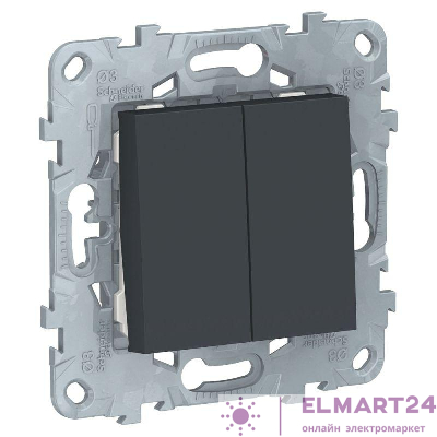 Переключатель 2-кл. 2мод. СП Unica New IP21 (2х(сх. 6)) антрацит SchE NU521354